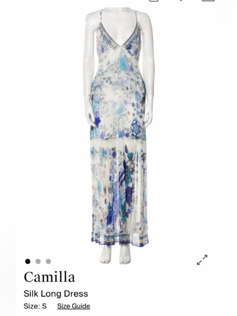 Camilla Blue & White Silk Maxi Dress with Floral Print